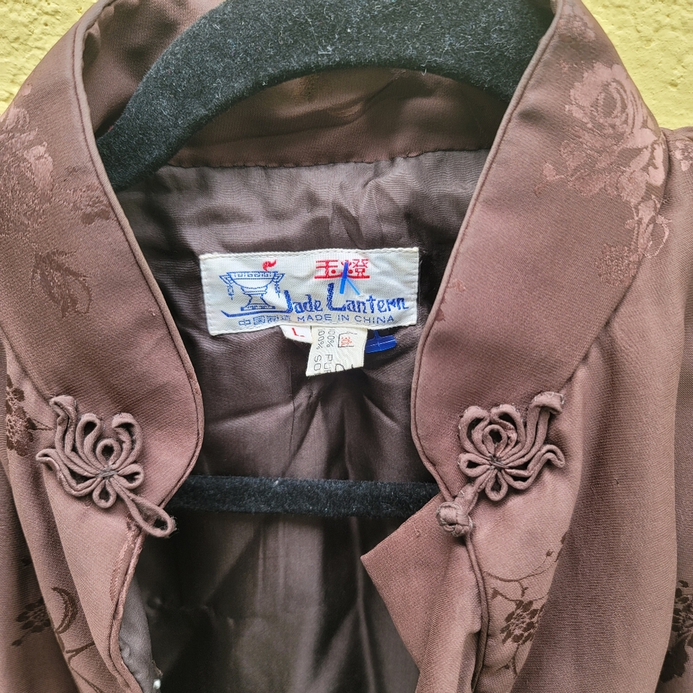 Vintage 100 Percent Silk Brown 2 pocket jacket - Picture 3 of 8